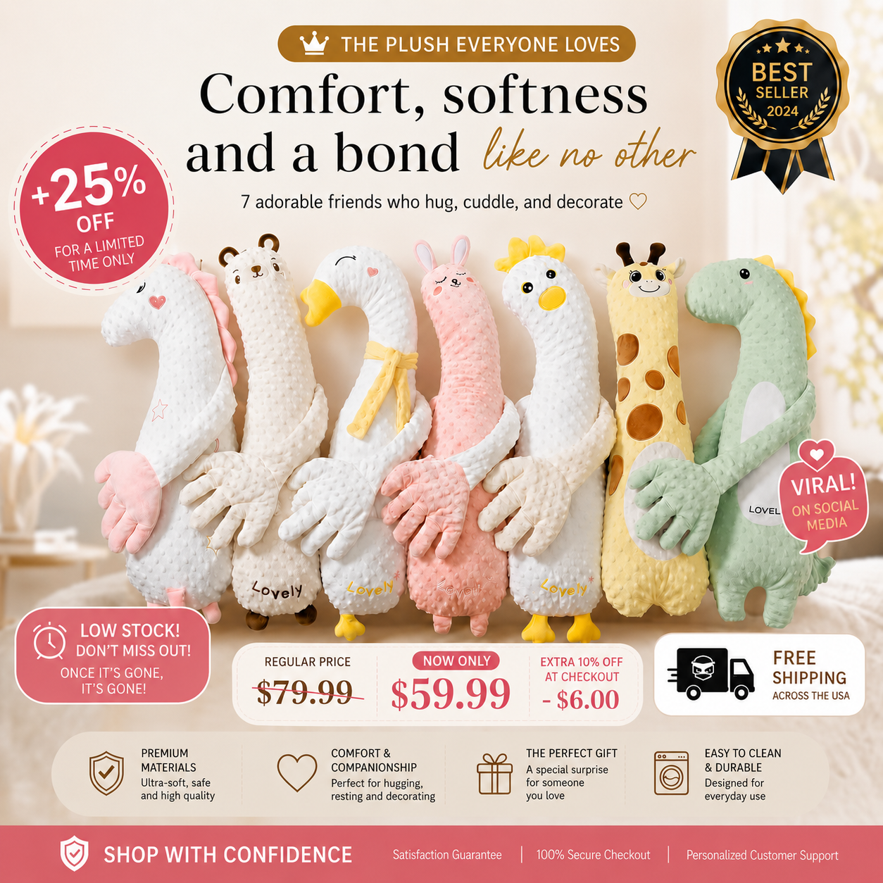 Baby Hugging Plush Toy with Moving Finger