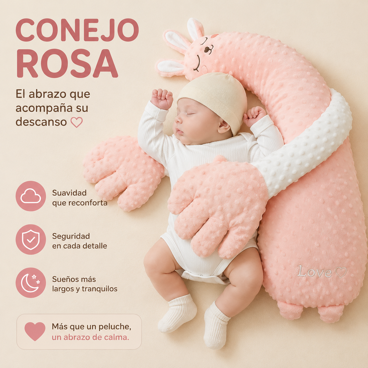 🦄 Almohada de Abrazo Bebé – Cojín de Sueño Seguro y Suave
