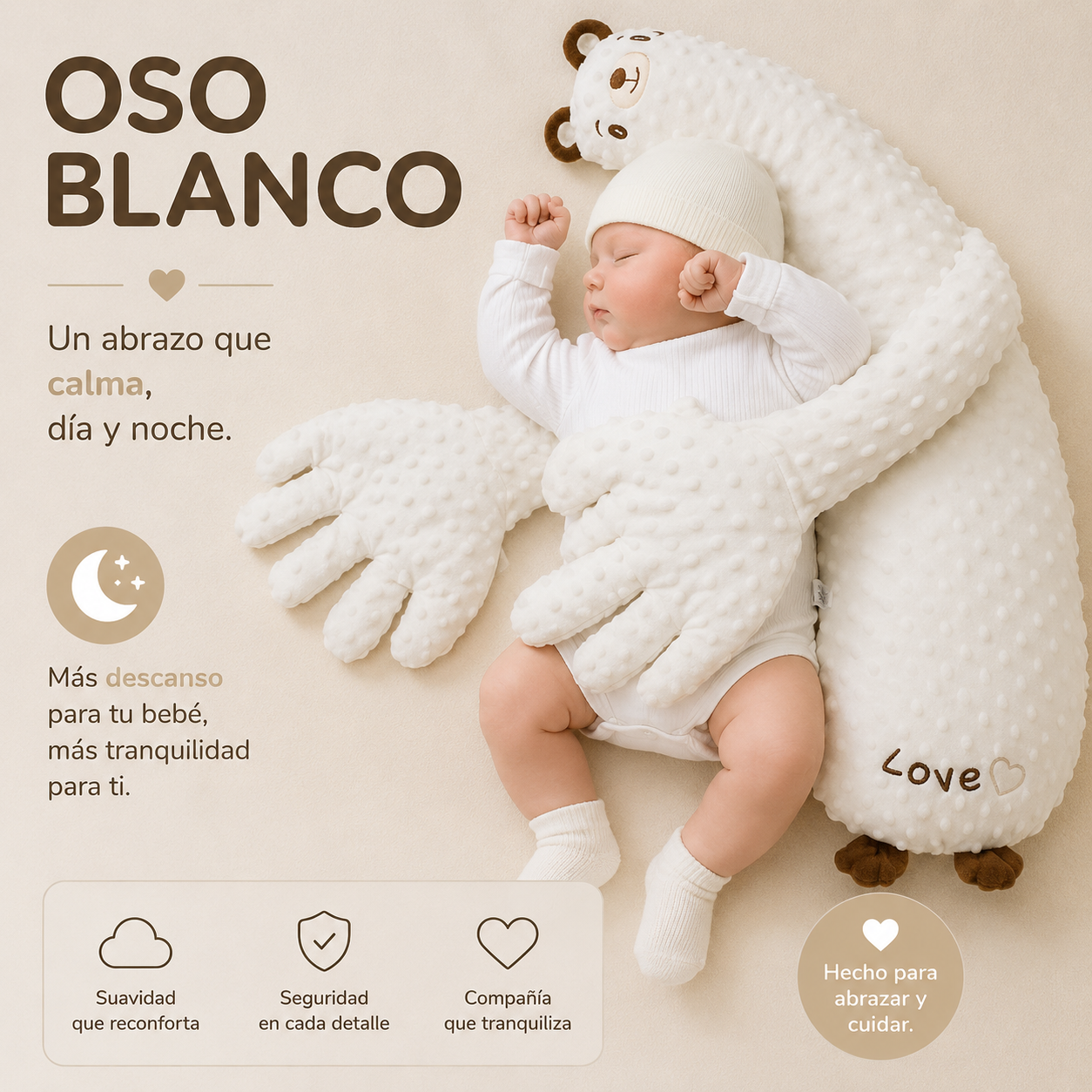 🦄 Almohada de Abrazo Bebé – Cojín de Sueño Seguro y Suave
