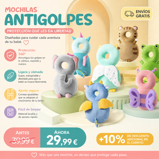 REPOSACABEZA, ANTICAIDAS PARA BEBÉS, ALMOHADA DE ESPALDA CON PROTECTOR