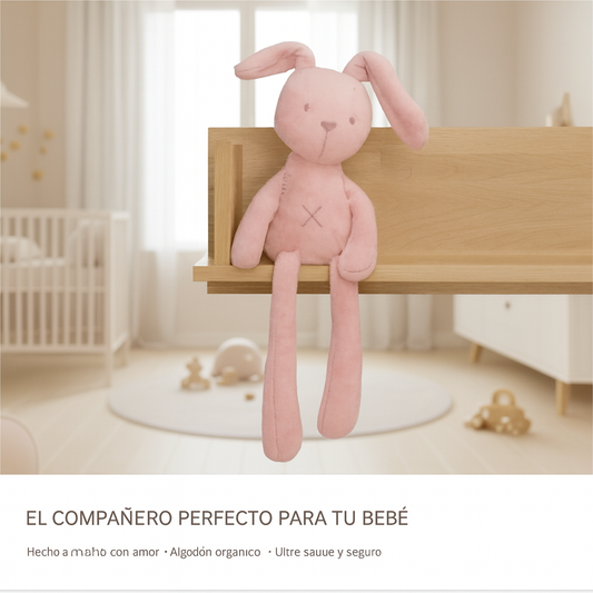Peluche Dudu Conejito 43 cm – Suave, Blanco y Rosa | Juguete de Apego para Bebés