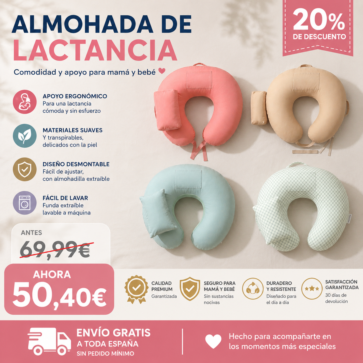 Almohada de Lactancia para Bebé – Cojín Ergonómico para Amamantar