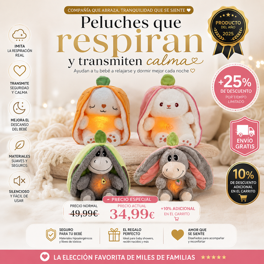Muñecos Respiración para Bebés - Peluche Calmante 28cm