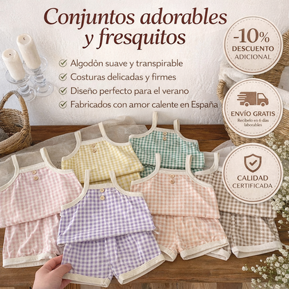 Conjunto de Cuadros para Niña 0-3 Años - Peto y Pantalón Corto de Verano