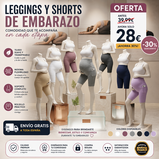 Mallas Cortas de Yoga para Embarazadas – Pantalones Deportivos Premamá con Cintura Alta, Suaves, Elásticos y con Bolsillos | Ropa de Maternidad para Entrenar y Diario