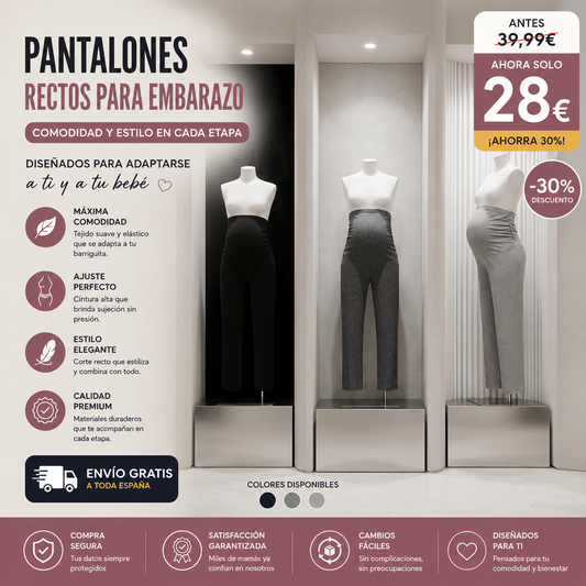 Pantalones Rectos de Embarazo con Cintura Ajustable – Cómodos, Suaves y Transpirables