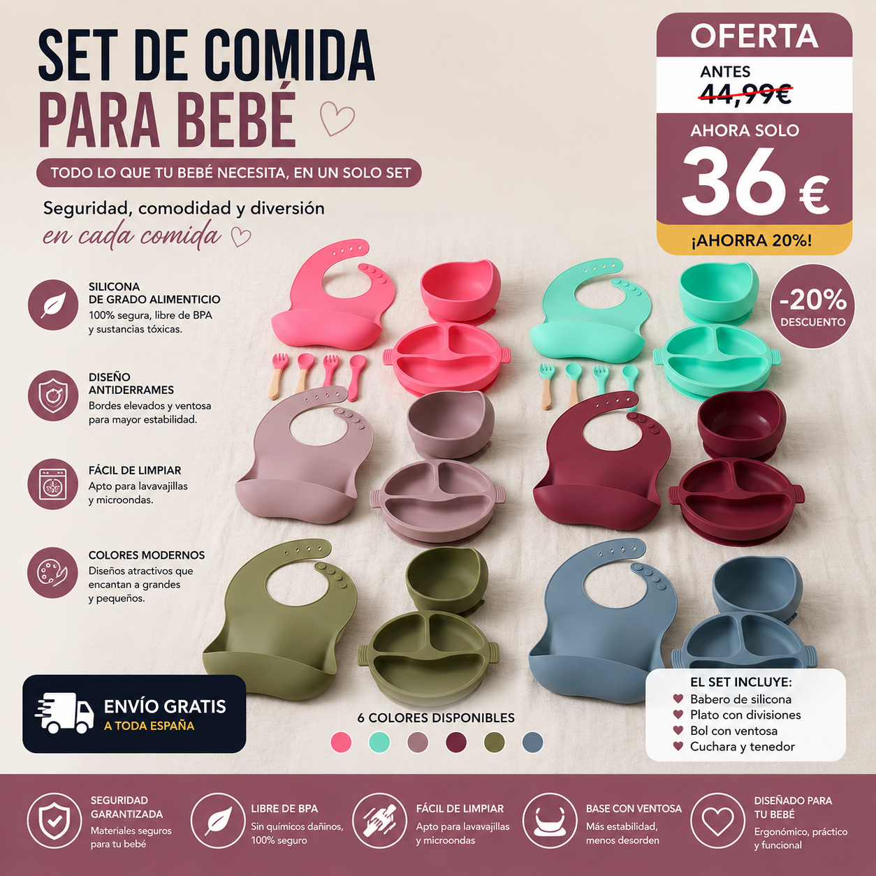 VAJILLA INFANTIL DE SILICONA 8 PIEZAS