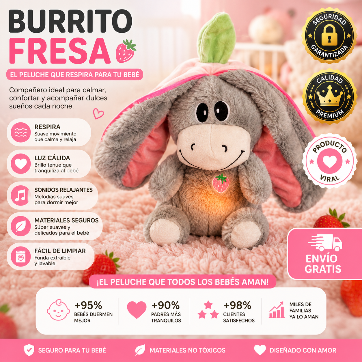 Muñecos Respiración para Bebés - Peluche Calmante 28cm