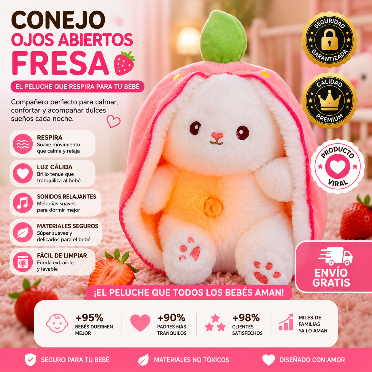 Muñecos Respiración para Bebés - Peluche Calmante 28cm