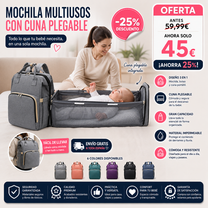 MOCHILA MULTIUSOS CON CUNA PLEGABLE PARA BEBÉS