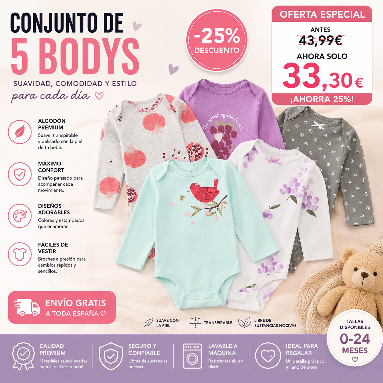 PACK 5 BODYS ALGODÓN