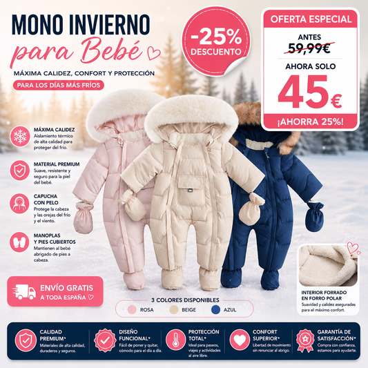MONO CON CAPUCHA BEBÉ INVIERNO