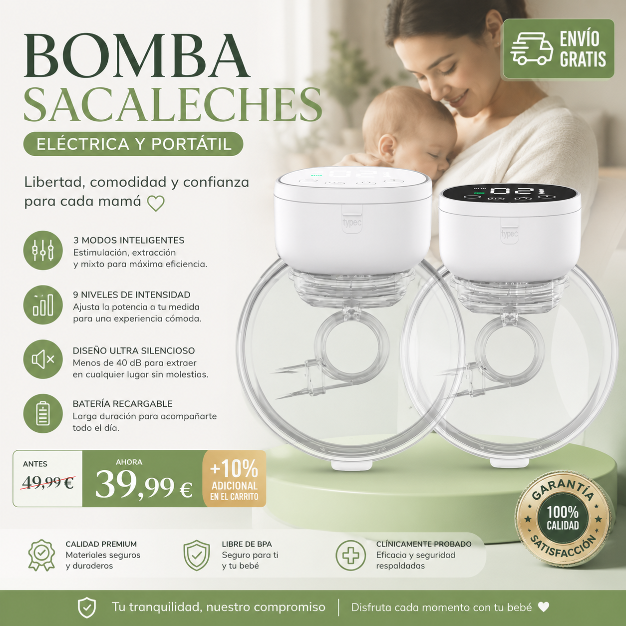 Bomba Sacaleches Materna Eléctrica | Potente, Silenciosa y Portátil