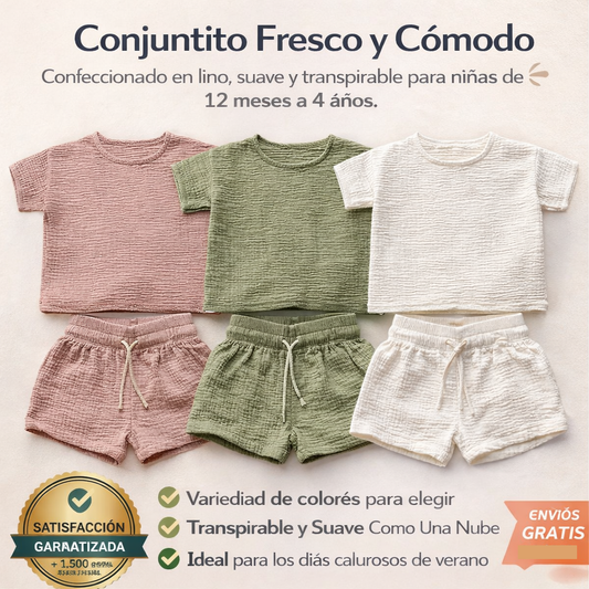 Conjunto Verano Niña 100% Algodón - Top Holgado y Shorts Dos Piezas