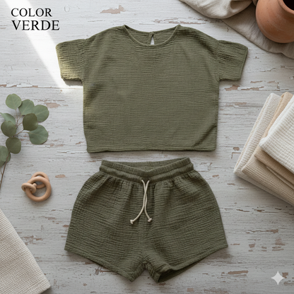 Conjunto Verano Niña 100% Algodón - Top Holgado y Shorts Dos Piezas