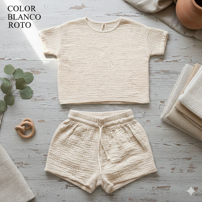 Conjunto Verano Niña 100% Algodón - Top Holgado y Shorts Dos Piezas