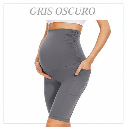 Mallas Cortas de Yoga para Embarazadas – Pantalones Deportivos Premamá con Cintura Alta, Suaves, Elásticos y con Bolsillos | Ropa de Maternidad para Entrenar y Diario