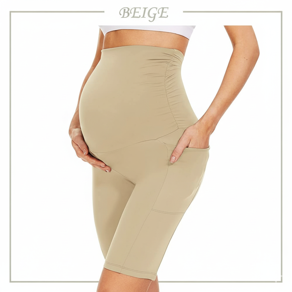 Mallas Cortas de Yoga para Embarazadas – Pantalones Deportivos Premamá con Cintura Alta, Suaves, Elásticos y con Bolsillos | Ropa de Maternidad para Entrenar y Diario