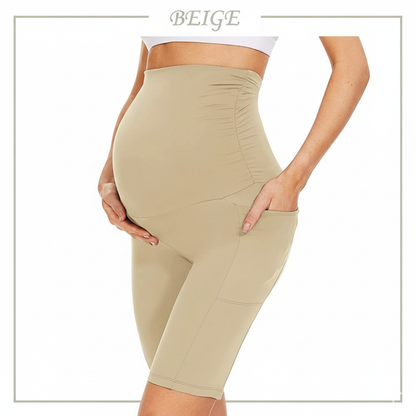 Mallas Cortas de Yoga para Embarazadas – Pantalones Deportivos Premamá con Cintura Alta, Suaves, Elásticos y con Bolsillos | Ropa de Maternidad para Entrenar y Diario