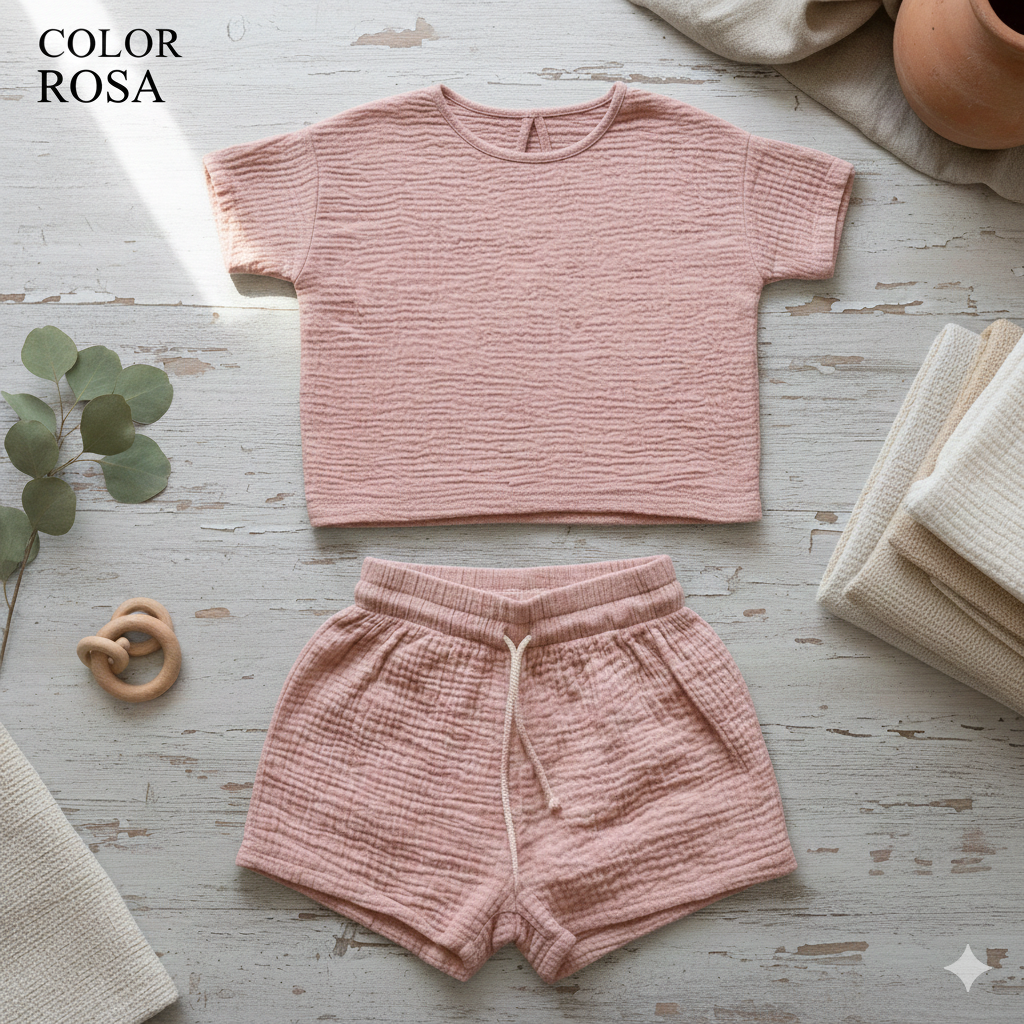 Conjunto Verano Niña 100% Algodón - Top Holgado y Shorts Dos Piezas