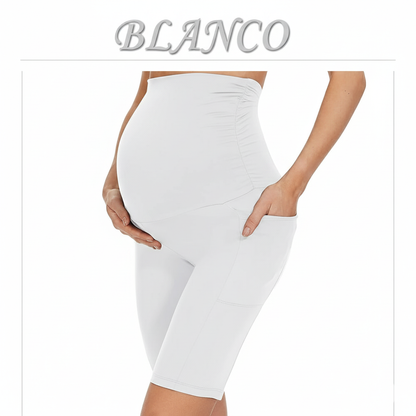 Mallas Cortas de Yoga para Embarazadas – Pantalones Deportivos Premamá con Cintura Alta, Suaves, Elásticos y con Bolsillos | Ropa de Maternidad para Entrenar y Diario