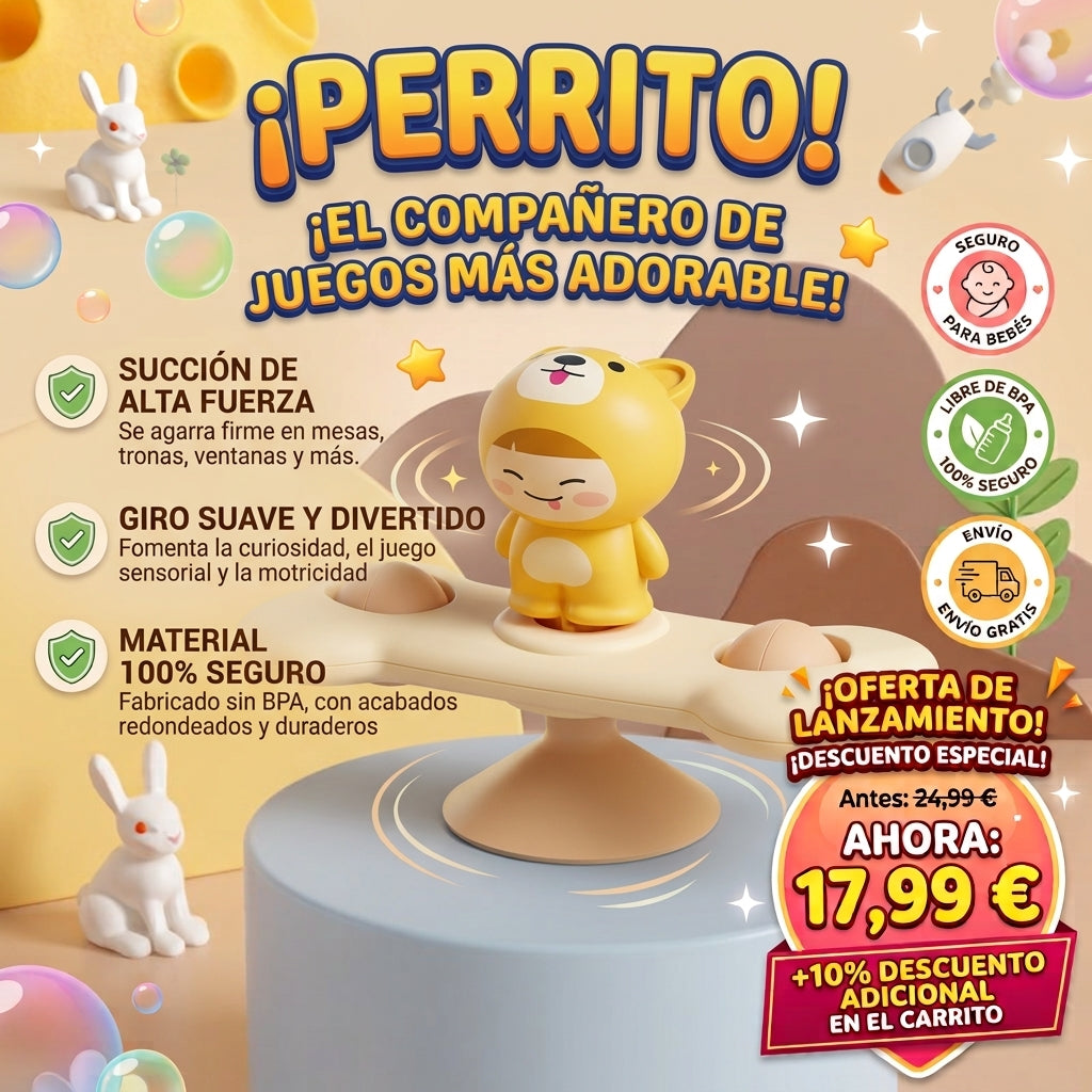 Juguete Giratorio con Ventosa para Bebés | Sonajero Sensorial Antiestrés