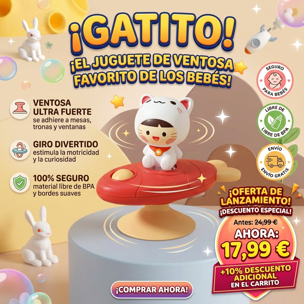 Juguete Giratorio con Ventosa para Bebés | Sonajero Sensorial Antiestrés