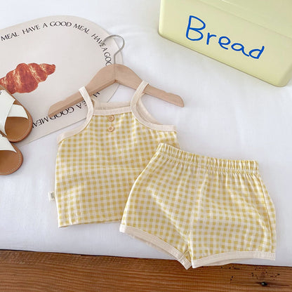 Conjunto de Cuadros para Niña 0-3 Años - Peto y Pantalón Corto de Verano