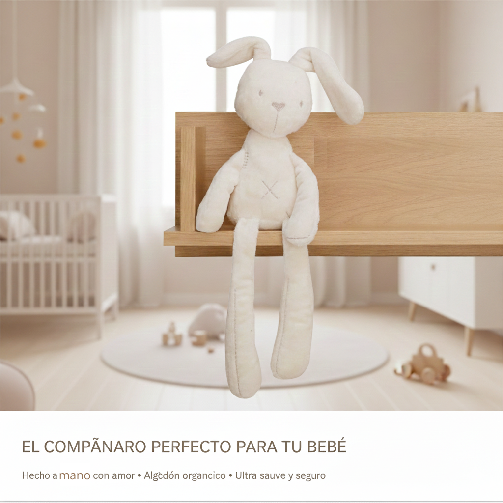 Peluche Dudu Conejito 43 cm – Suave, Blanco y Rosa | Juguete de Apego para Bebés